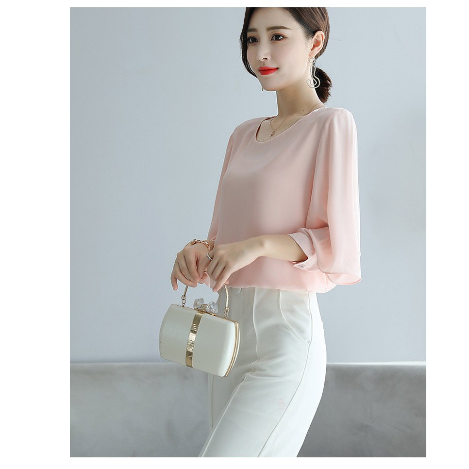 Áo Sơ Mi Nữ GIÁ SỈ Kiểu Công Sở Tay Lỡ Cánh Rộng Cổ Tròn Cài Nút Sau | BigBuy360 - bigbuy360.vn