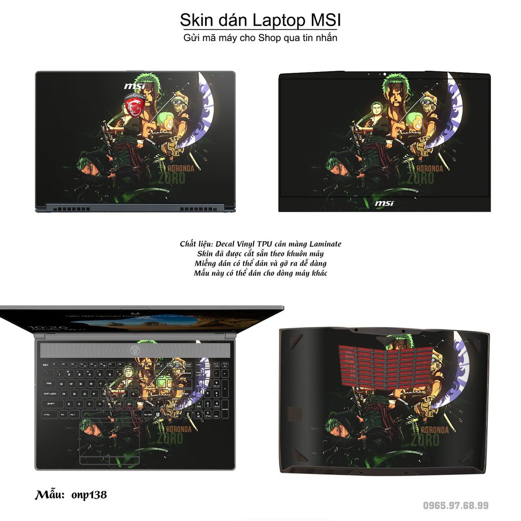 Skin dán Laptop MSI in hình One Piece nhiều mẫu 16 (inbox mã máy cho Shop)