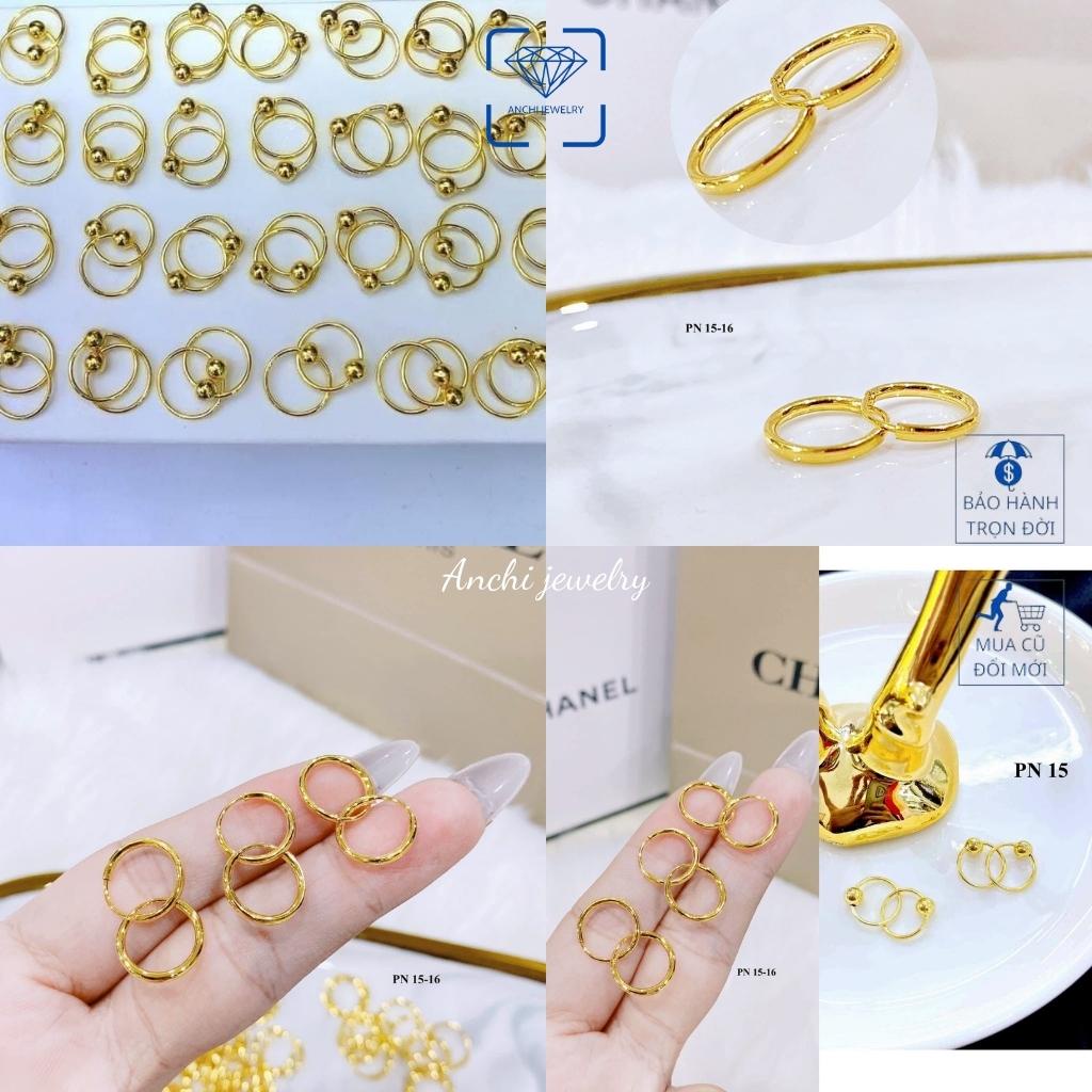 Khuyên tai tròn trơn đơn giản, có giấy bảo đảm của tiệm Anchi jewelry