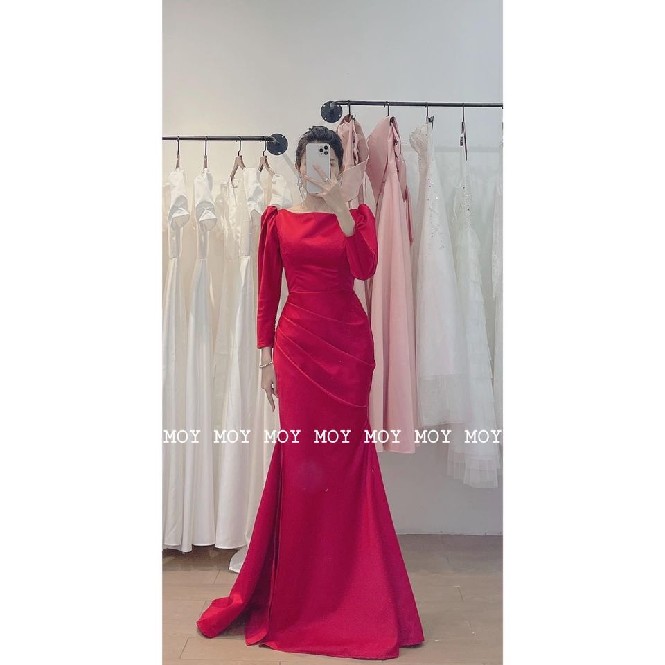 Váy body xẻ tay dài nút - Váy thiết kế sang trọng