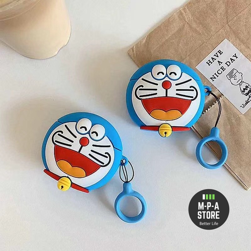 Case, vỏ, bao đựng ai nghe airpod 1 2 Pro nhựa dẻo chống va đập hình Doremon