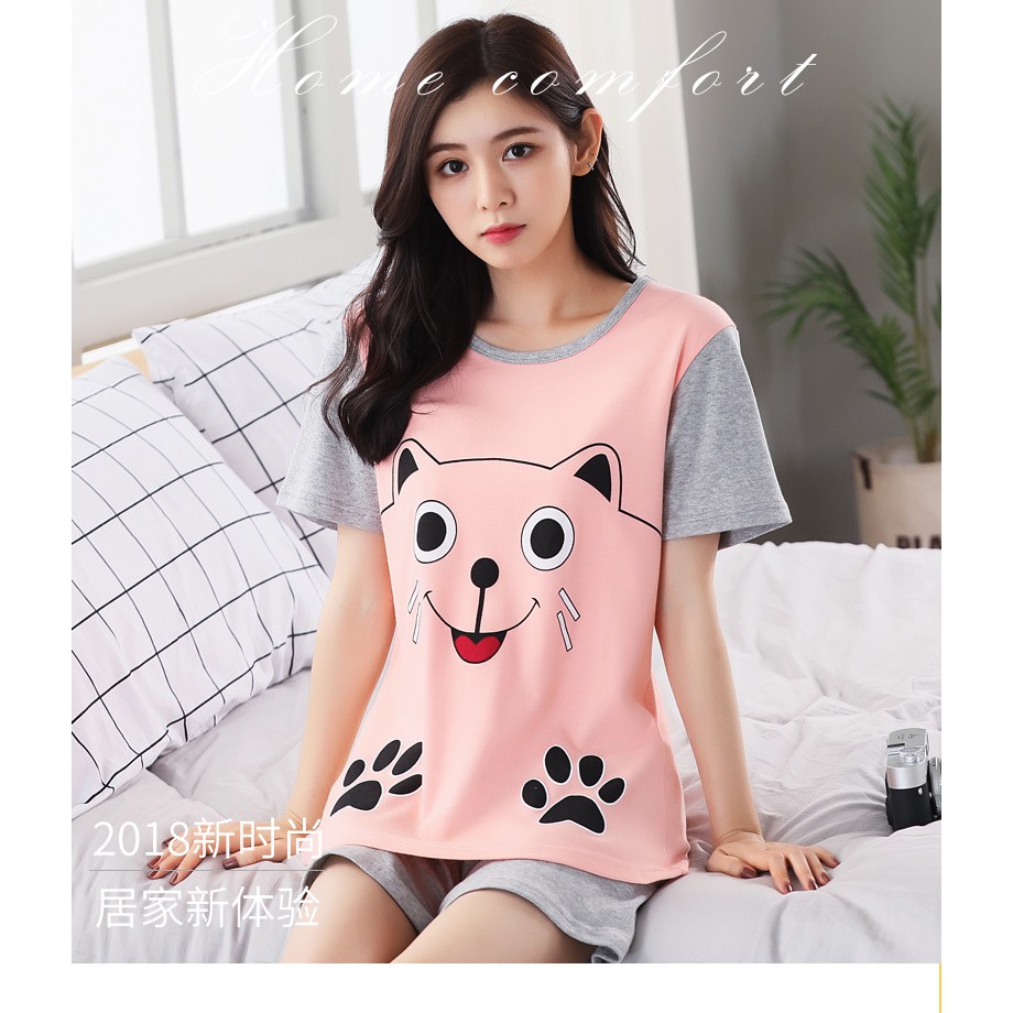 Bộ đồ ngủ nữ mùa hè Quần áo cộc tay ngắn mỏng hoạt hình dễ thương quần short-  Đồ mặc ở nhà và đi chơi BĐN03 | BigBuy360 - bigbuy360.vn