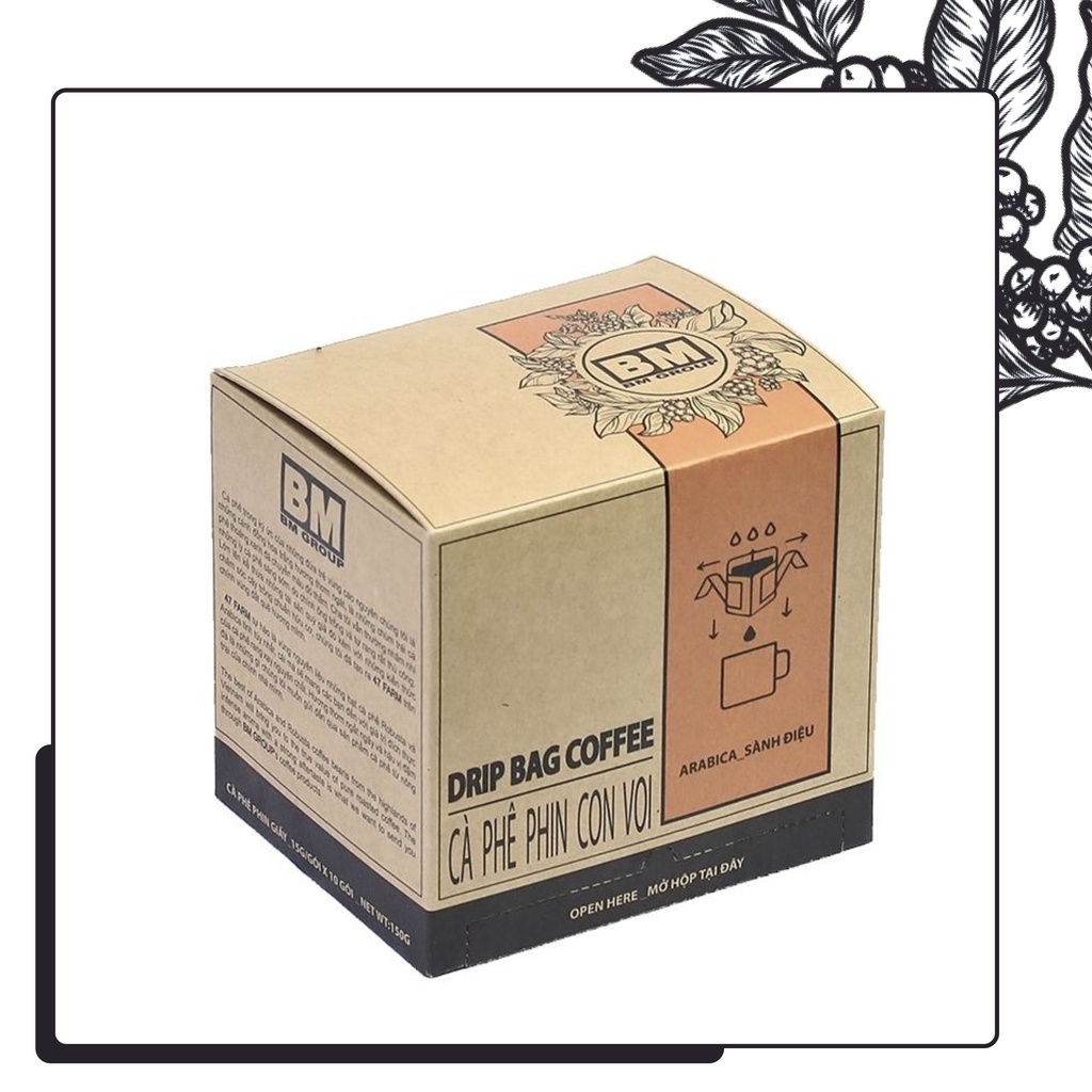 Cà Phê Phin Giấy - Hộp 10 Phin - BM SÀNH ĐIỆU, hạt cà arabica hái chín, rang mộc, nguyên chất - BM GROUP