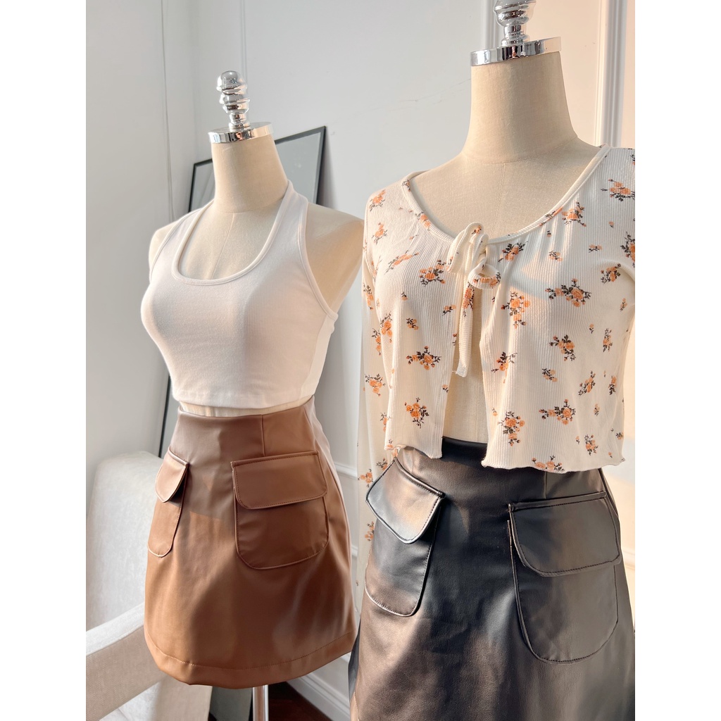 Váy quần da HEYBEE 2 túi, phom chữ A ngắn - DOUBLE POCKET LEATHER SKORT HT730