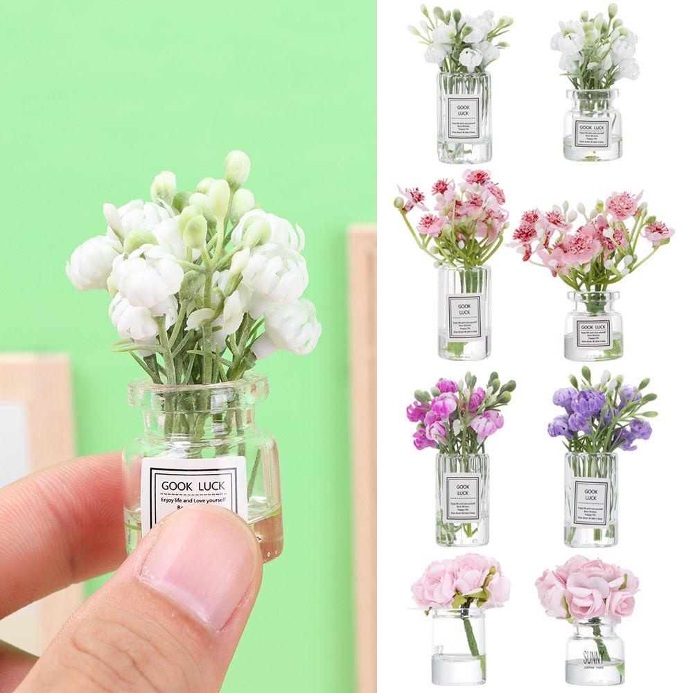 BEBETTERM Bình Hoa Thủy Tinh Màu Hồng Tỉ Lệ 1: 12 Trang Trí Nhà Búp Bê