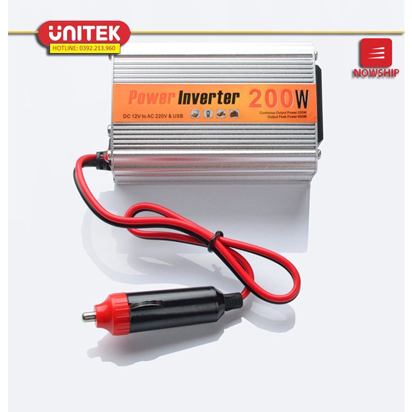 Bộ Chuyển Đổi Nguồn Điện DC 12V Sang AC 110V/220V 200W Cho Xe Ô Tô Cao Cấp