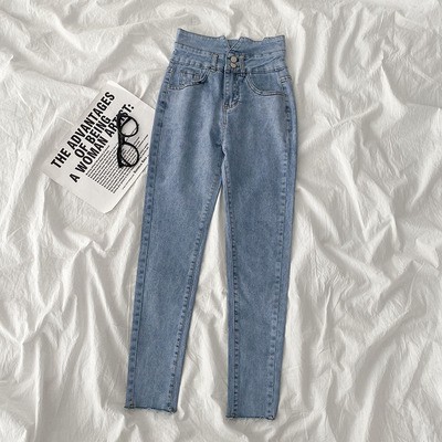 Quần jean bó cắt gấu cạp cao ulzzang 6835