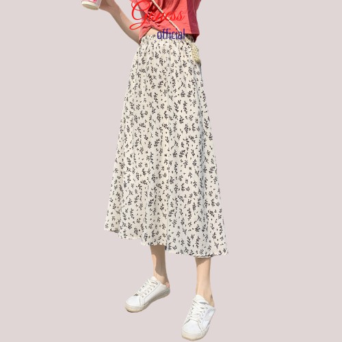 Chân váy dài lưng cao hoạ tiết hoa nhí vintage khoá sau thời trang cho nữ 205 | BigBuy360 - bigbuy360.vn