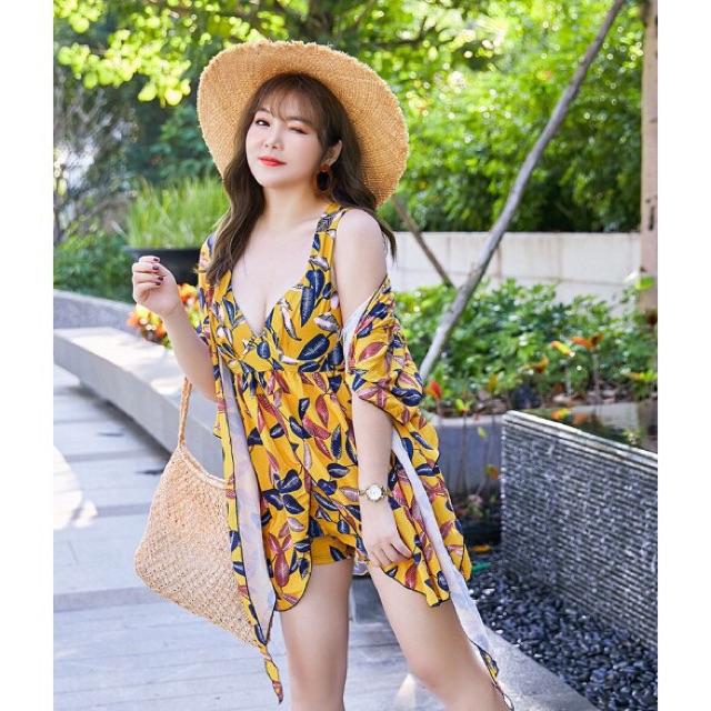 (Có sẵn) đồ bơi/ bikini váy vàng kèm áo khoác dành cho người béo, đồ bơi bà bầu | BigBuy360 - bigbuy360.vn