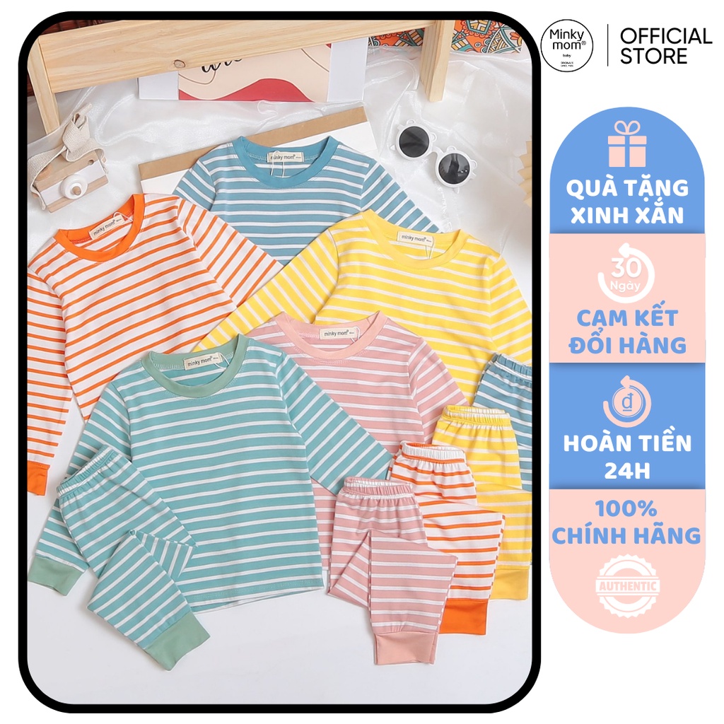 [SALE] Bộ Quần Áo Bé Gái, Bé Trai Minky Mom Hoạ Tiết Kẻ Sọc Basic,Bộ Dài Tay Thun Lạnh Cho Bé Mặc Nhà Thu Đông MKMTD2210