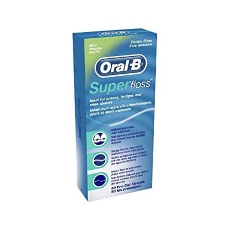 CHỈ NHA KHOA cho cầu răng, Implant, niềng răng ORAL B SUPER FLOSS MINT 50 SỢI [dvcareshop]