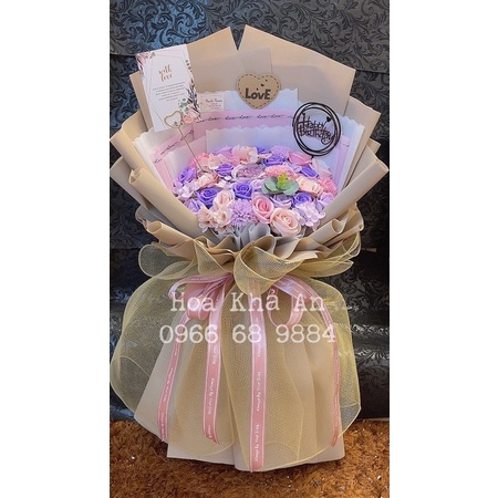 Bó hoa sáp mix cao cấp siêu xịn nhà Khả An. KT: 80cmx50cm. Tặng thiệp +chữ Hpbd