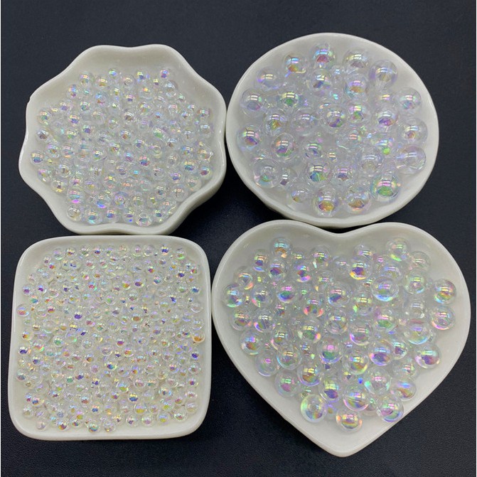 10 hạt nhựa tròn ánh màu hologram 6mm, 8mm, 10mm/ hạt nhựa acrylic màu lấp lánh xỏ lỗ hai đầu