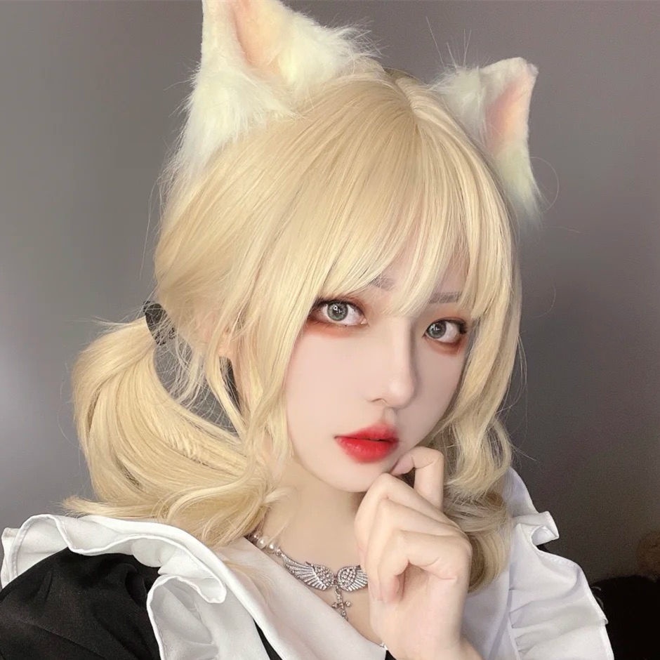 Bộ Tóc Giả Xoăn Dài Màu Vàng Nhạt Dễ Thương Cho Nữ