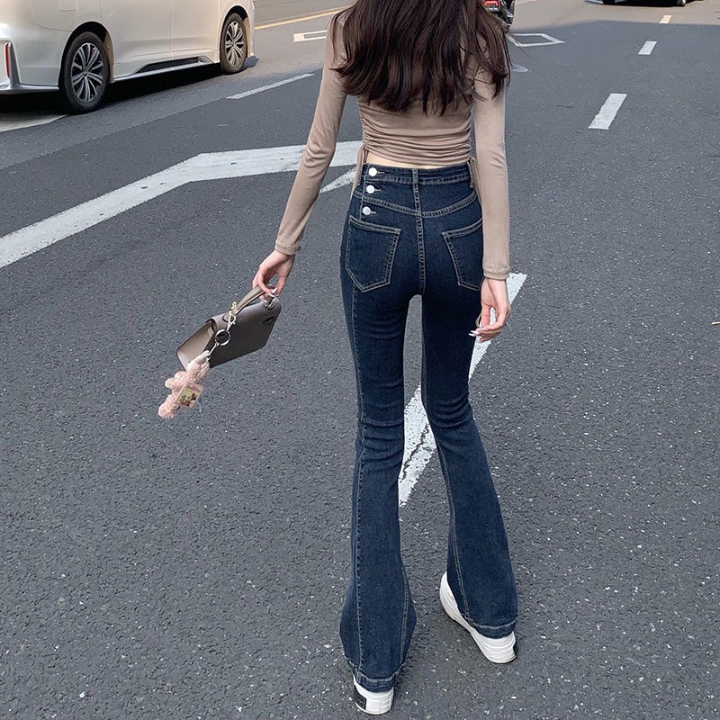 COZOK Quần denim Lưng Cao Ống Loe Thời Trang Dành Cho Nữ