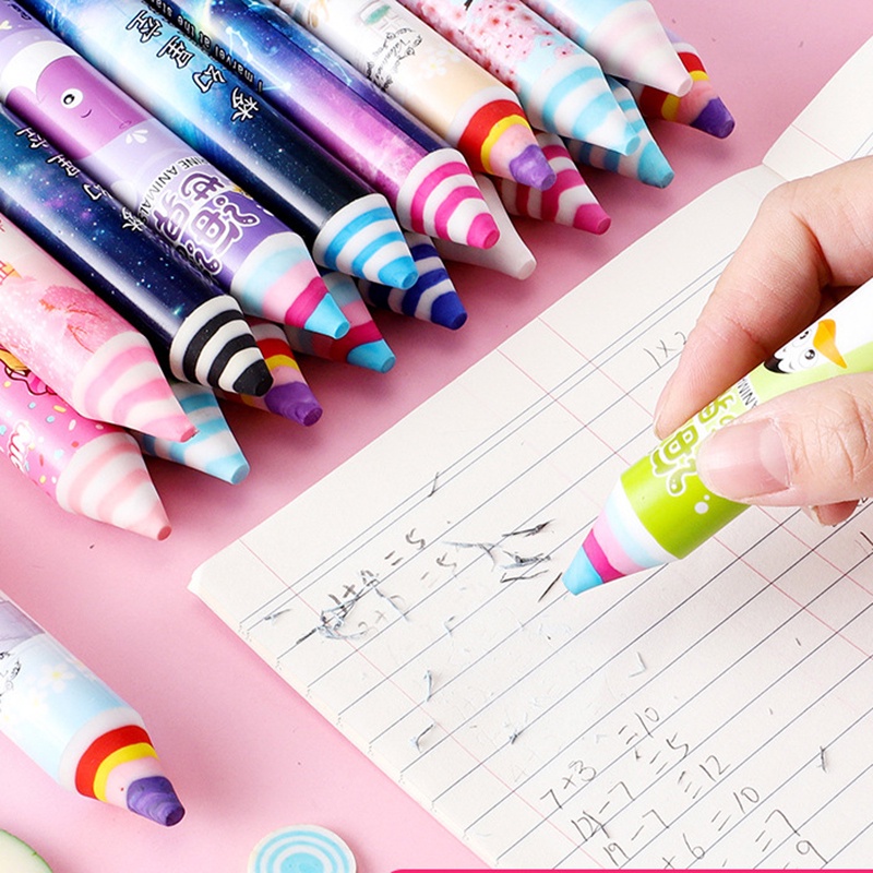 Cục gôm bút chì bằng nhựa họa tiết hoạt hình màu cầu vồng sáng tạo