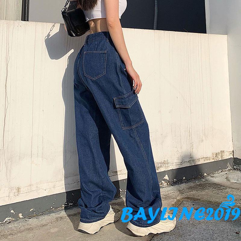 Quần jean dài ống rộng thời trang cho phái nữ màu đen tùy chọn