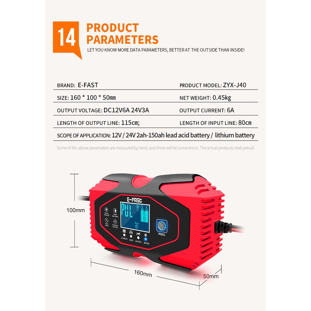 Bộ sạc bình ắc quy nhanh E-FAST 12V-24V kèm phục hồi bình 2ah-150Ah- Sạc Bình Pin lithium 12.6v- 12.4v