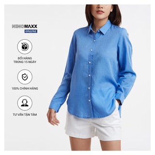 Áo Sơ Mi Nữ Ninomaxx cổ bẻ tay dài trơn màu xanh dương mã 2002001