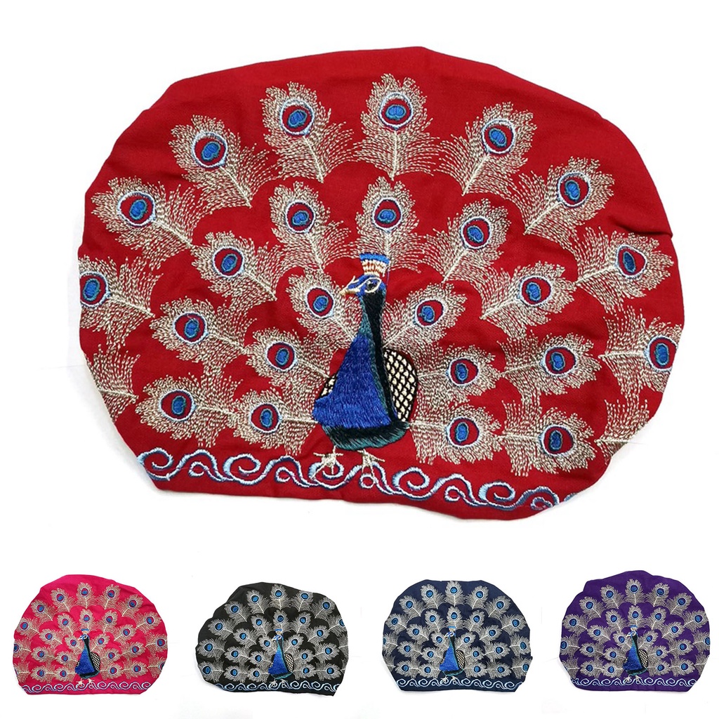 Mũ Vành Tròn Màu Trơn Thêu Hình Chim Công Vintage Cho Nữ