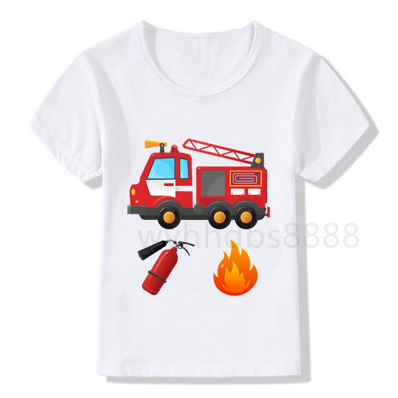Áo Thun Tay Ngắn Cổ Tròn In Hình Lính Cứu Hỏa / Xe Cứu Hỏa Thời Trang Mùa Hè Hàng Mới Dành Cho Trẻ Em 3-13 Tuổi