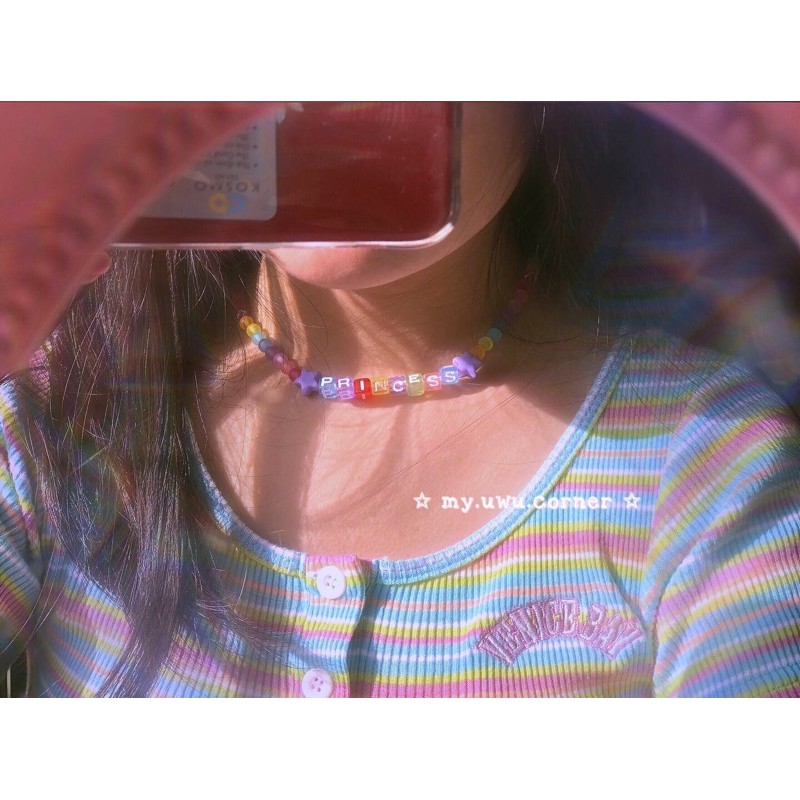 Vòng cổ hạt cườm chữ cái theo yêu cầu mặt cười daisy hàn quốc cầu vồng pastel | beaded necklace