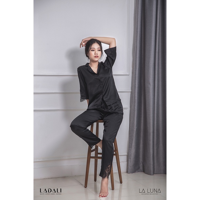 Bộ đồ ngủ Pijama lụa satin cao cấp Ladali phối ren gợi cảm (hàng thiết kế)