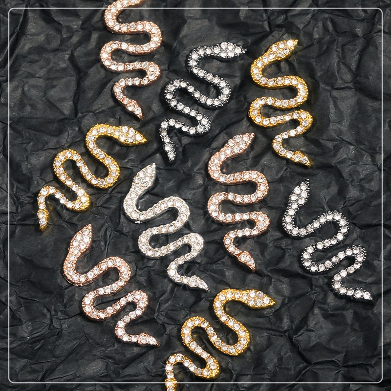 Phụ Kiện Trang Trí Móng Tay Hình Rắn 3D Bằng Hợp Kim Đính Đá Lấp Lánh