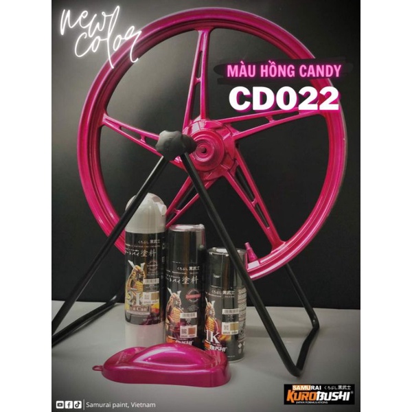 Sơn xịt samurai chính hảng Màu Hồng Candy. Mã CD022* (dùng PS124 hoặc 1701 làm nền)