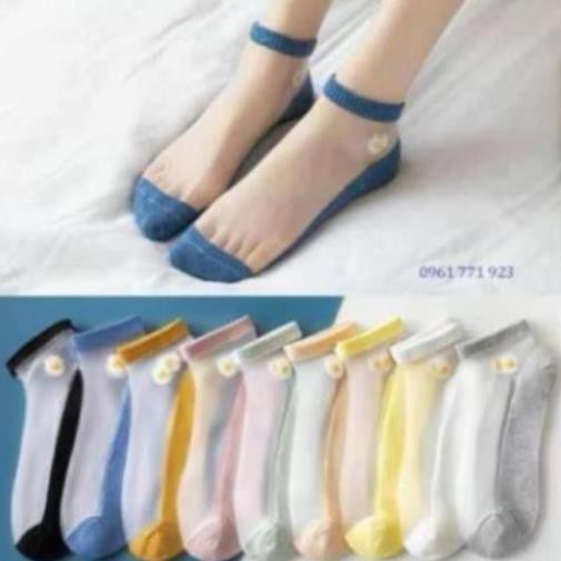 10 đôi Tất nữ cổ ngắn đẹp - Tất lưới hài đi giày búp bê xinh xắn hình hoa cúc trong suốt mùa hè mùa thu đông