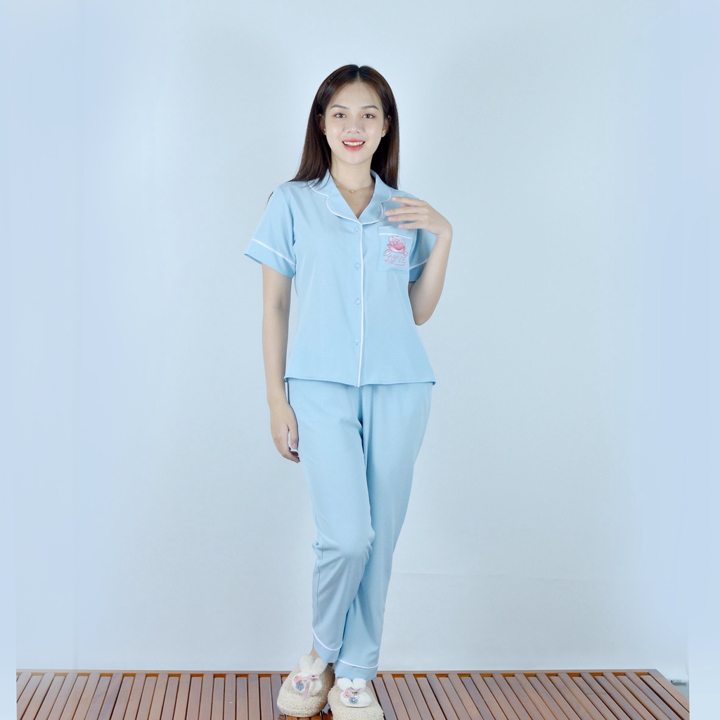 Bộ đồ bộ Pijama màu XANH NGỌC  tay ngắn quần dài vải cao cấp -  co giãn nhẹ - Thoải Mái Nhẹ Nhàng