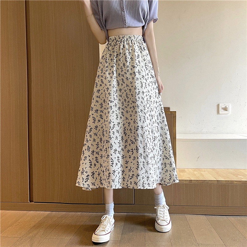 Chân Váy Chữ A Lưng Cao Họa Tiết Hoa Phong Cách Hàn Quốc