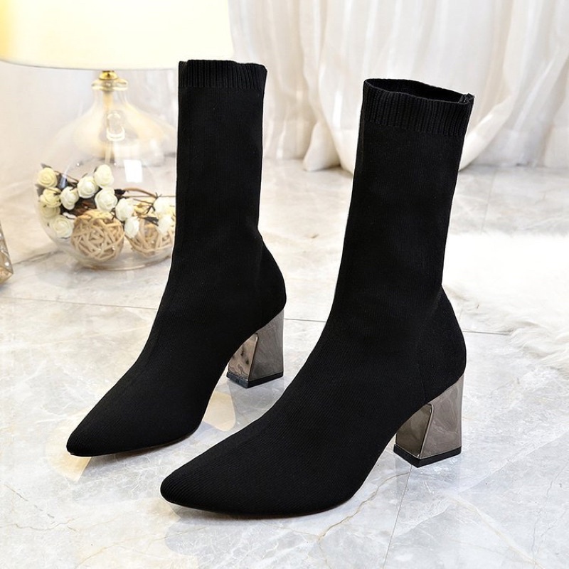 (HÀNG CÓ SẴN) Bốt len cổ lửng gót vuông bạc BIG SIZE 40-43