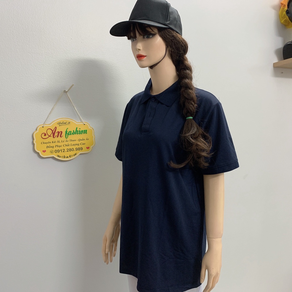 Áo polo màu xanh đen vải poly Thái cao cấp cho nam nữ _ Hình chụp thật