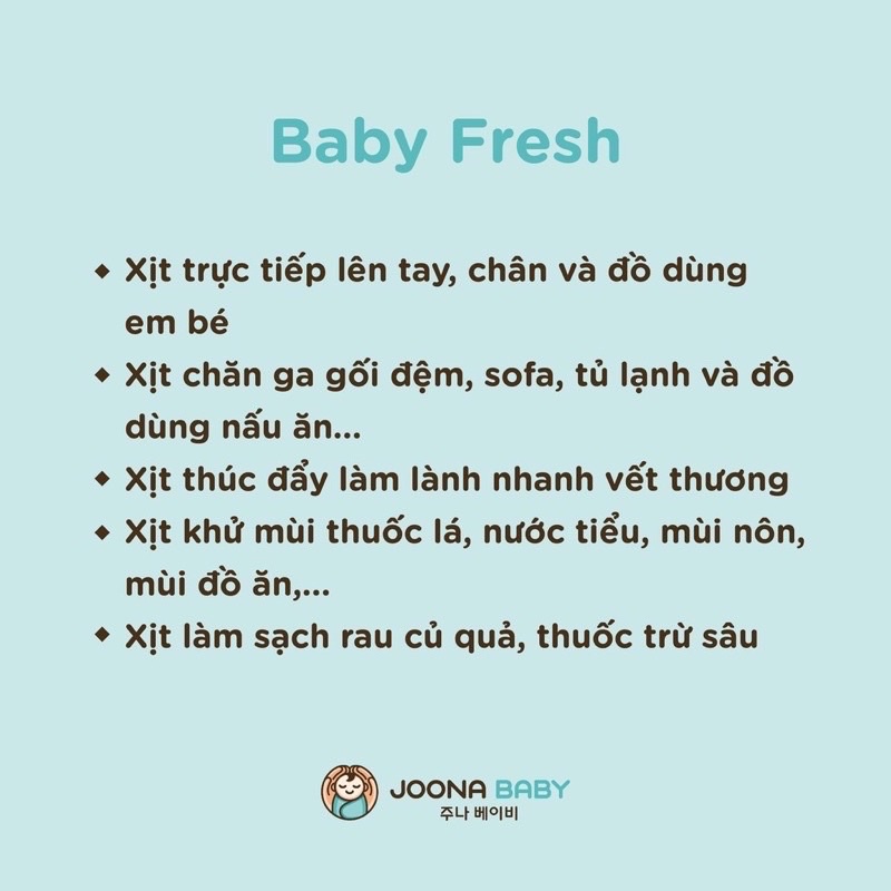 Xịt Diệt Khuẩn Khử Mùi Bình Sữa, Đồ Chơi, Núm Ti Giả Baby Fresh Joona Baby Việt Nam An Toàn Cho Bé 55ml/300ml Chính Hãng