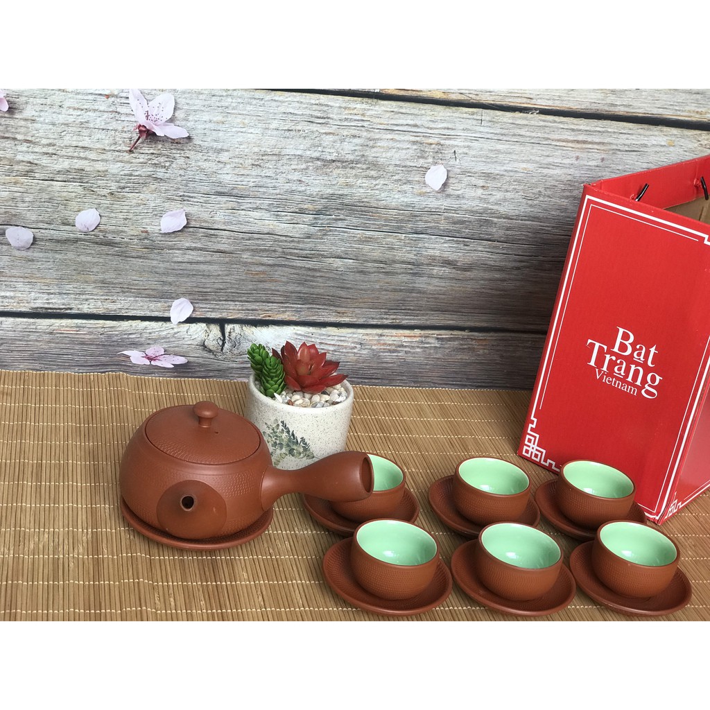 Bộ Ấm trà Tử Sa Bát Tràng chuôi Nhật đỏ