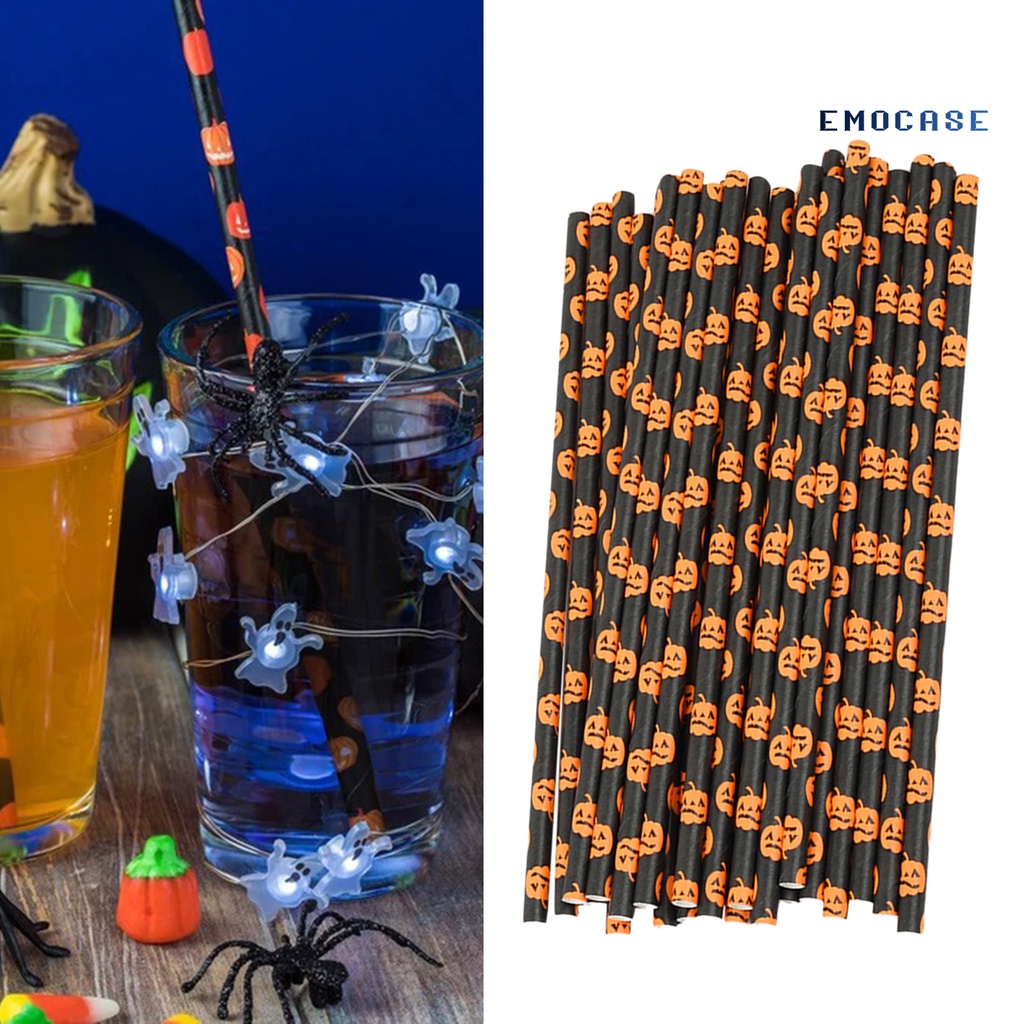 50 Ống Hút Giấy Dùng Một Lần Họa Tiết Halloween Bắt Mắt Tiện Dụng