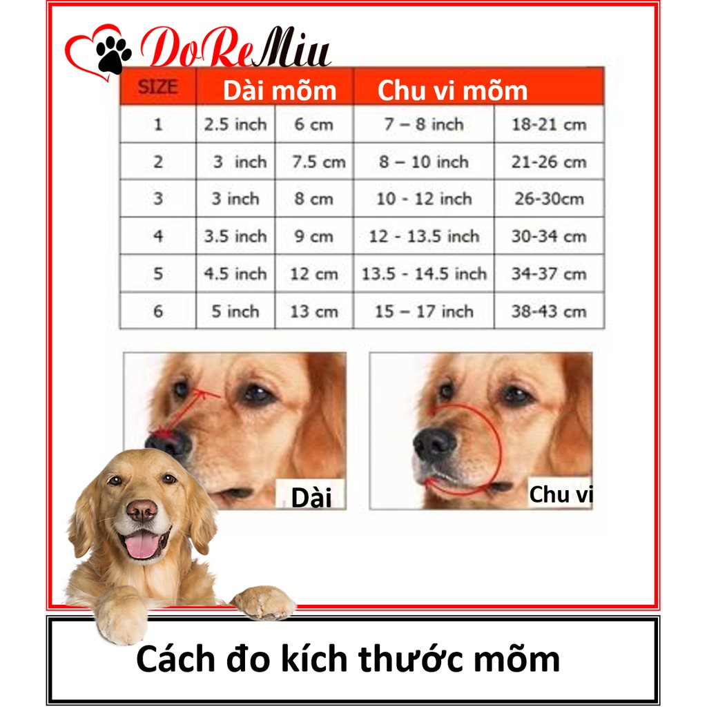 [Mã PET50 giảm 10% - tối đa 50K đơn 250K] Doremiu - rọ mõm chó inox chống gỉ cho chó lớn (3 size) chống chó cắn và phá