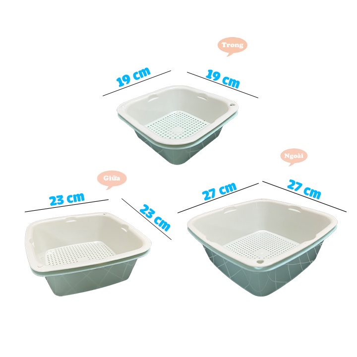 Bộ rổ 6 món kèm chậu rửa rau củ quả tiện ích, rổ nhựa ecco 2 lớp