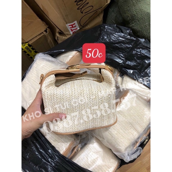 Túi cói cầm tay đeo chéo phong cách Hàn Quốc