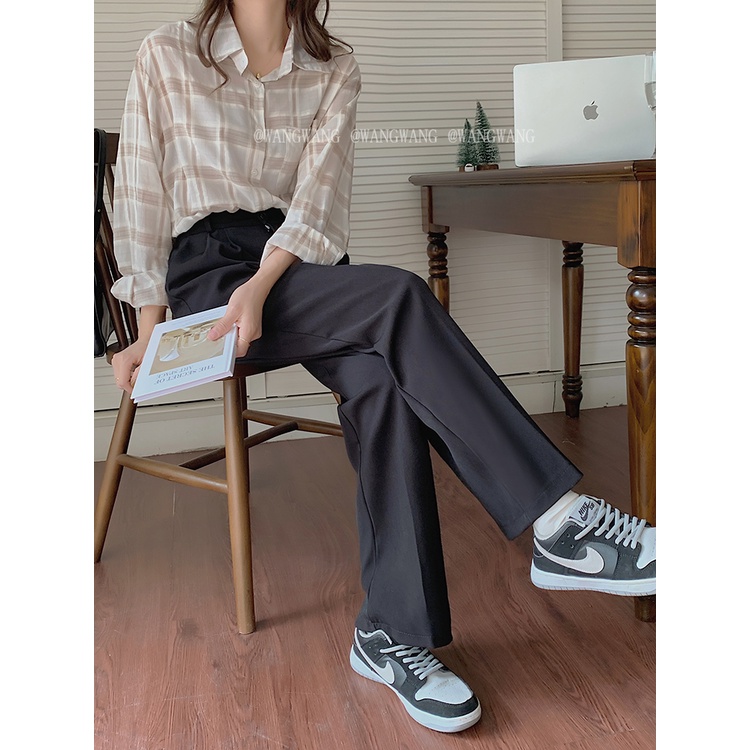Quần dài ống rộng suông lưng cao thời trang thanh lịch cho nữ