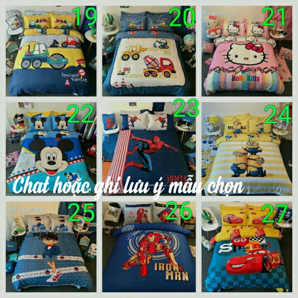 Bộ chăn ga gối cotton hoạt hình Disney người nhện bắn tơ Hàng nhập cao cấp