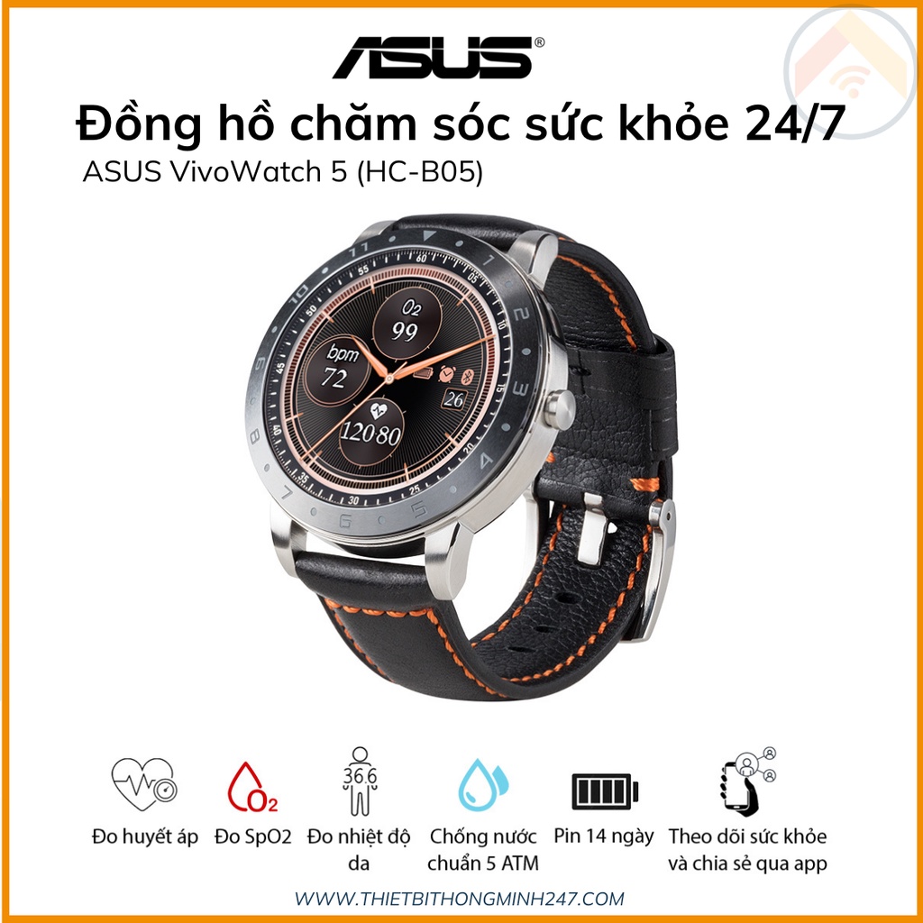 Đồng hồ chăm sóc sức khỏe  ASUS VivoWatch 5 HC-B05 Mặt kính 53.5mm  dây chỉ CAM
