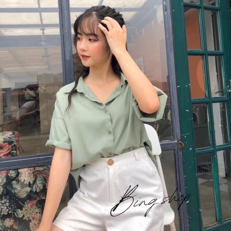 Áo sơ mi tay lỡ Unisex đuôi tôm dáng dài Bingshop