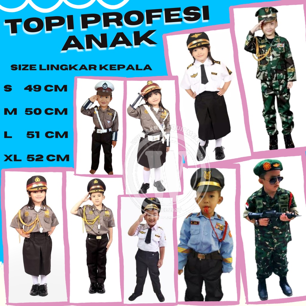 Mũ Cảnh Sát Chuyên Nghiệp Cho Trẻ Em / TNI / Pilots / Etc. Bé Trai / Bé Gái
