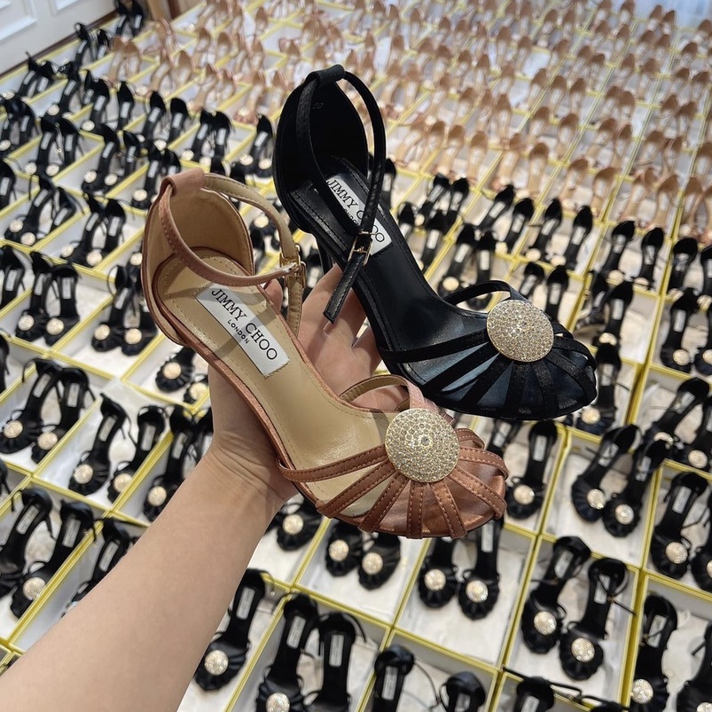 Giày cao gót nữ cao cấp , Dép cao gót JIMICHOO đính đá 2 màu đen kem seiz 35_38 full box