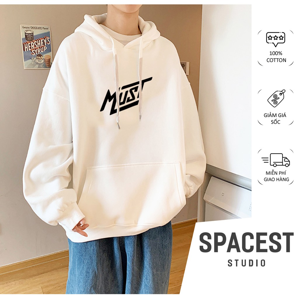 Áo Hoodie Nam Nữ Nỉ Bông MUST Spacest Studio, Áo Nỉ Có Mũ Unisex Form Rộng, Hoodie Nỉ Mỏng TV1055