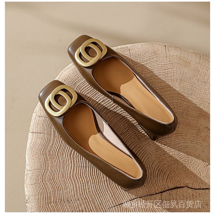 Giày Cao Gót Mũi Vuông Đế Dày Màu Nâu Thiết Kế Mới Thời Trang Dành Cho Nữ