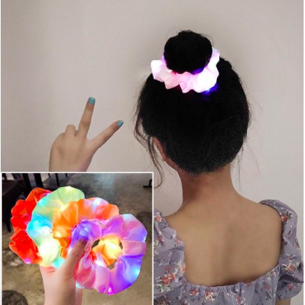 Srunchies đèn led cột tóc phát sáng, dây cột chun buộc tóc vải , phụ kiện tóc thời trang