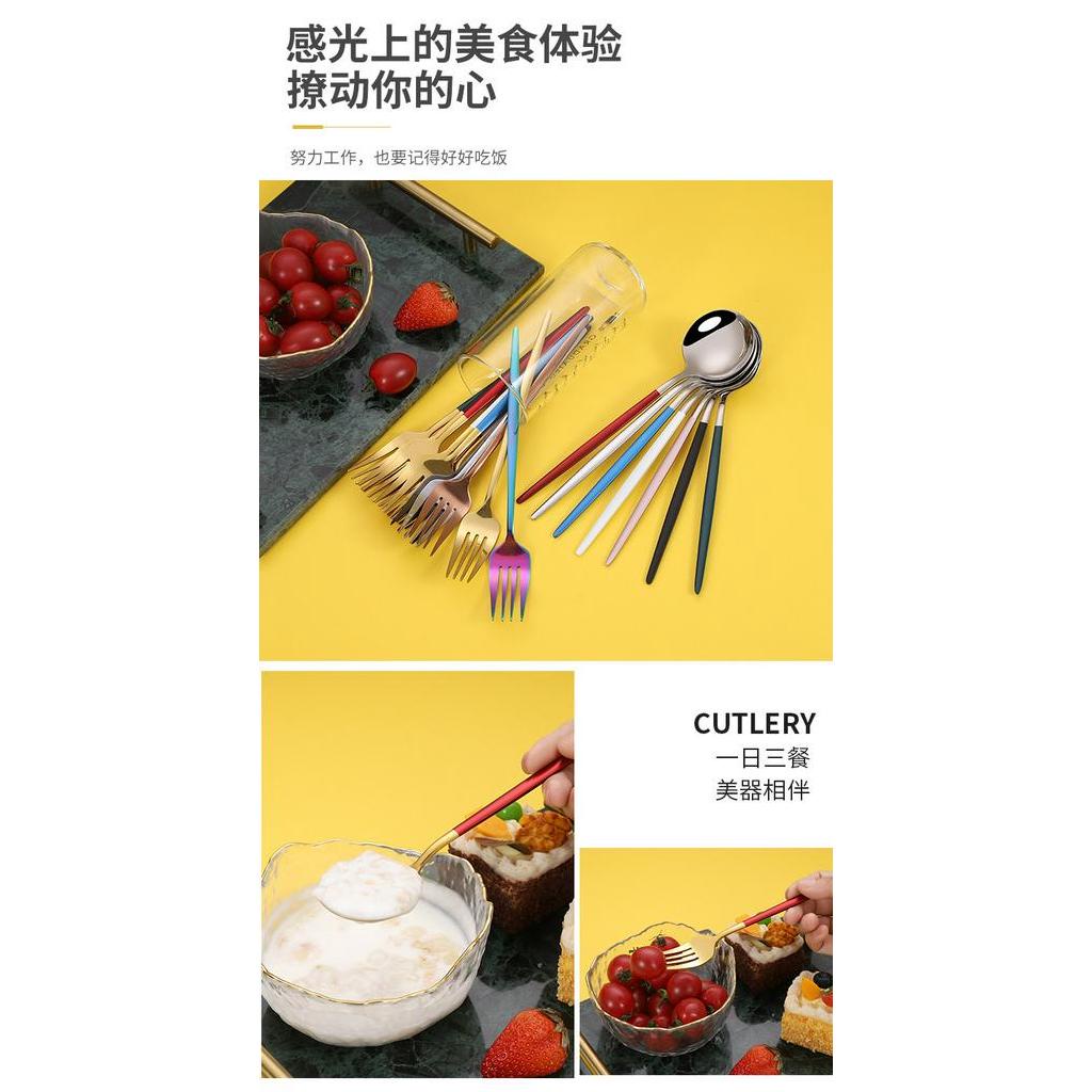 Bộ Muỗng Nĩa Bằng Thép Không Gỉ Tay Cầm Dài Phong Cách Hàn Quốc